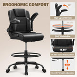 Ergonomic Drafting Chair,Tall Office Chair for Standing Desk with Flip-Up Armrests,Adjustable Foot Ring & Height, High Leather Executive Office Chair for Home,Drawing or Counter Height Use KWKSV