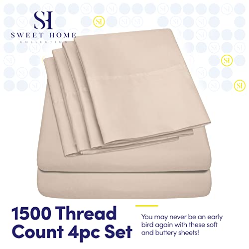 Twin Size Bed Sheets - 4 Piece 1500 Supreme Collection Fine Brushed Microfiber Deep Pocket Twin Sheet Set Bedding - 1 EXTRA PILLOW CASES, GREAT VALUE, Twin, Beige Sweet Home Collection