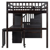 Ball & Cast Loft Bed Full Size with Storage Stairs and Bookshelf,Space-Saving Multifunctional Furniture Bed Frame w/Desk & Wardrobe,for Apartment,Bedroom,Espresso Ball & Cast