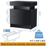 HOMMPA LED Nightstand Modern Black Nightstand with Led Lights Wood Matte Led Bedside Table Night Stand with 2 High Gloss Drawers for Bedroom 20.5" Tall HOMMPA