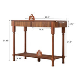 MAHYIZYI Fluted Console Table for Entryway, 43.3'' Narrow Entryway Tables with 2 Wooden Drawers, Retro Sofa Table Behind Couch Accent Tables for Foyer, Living Room, Hallway (Walnut) MAHYIZYI