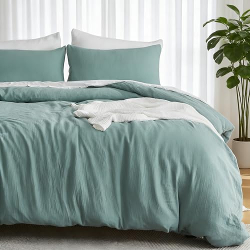 EMME Muslin Cotton Duvet Cover Set Teal Twin Size Linen Like Soft Breathable Lightweight Summer Comforter Cover Set with Zipper Closure (Teal, Twin, 68"x90") EMME