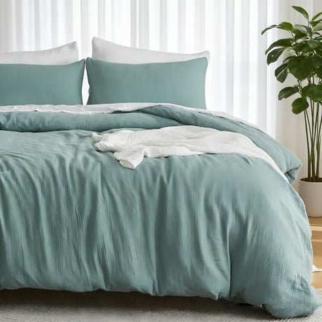 EMME Muslin Cotton Duvet Cover Set Teal Twin Size Linen Like Soft Breathable Lightweight Summer Comforter Cover Set with Zipper Closure (Teal, Twin, 68"x90") EMME
