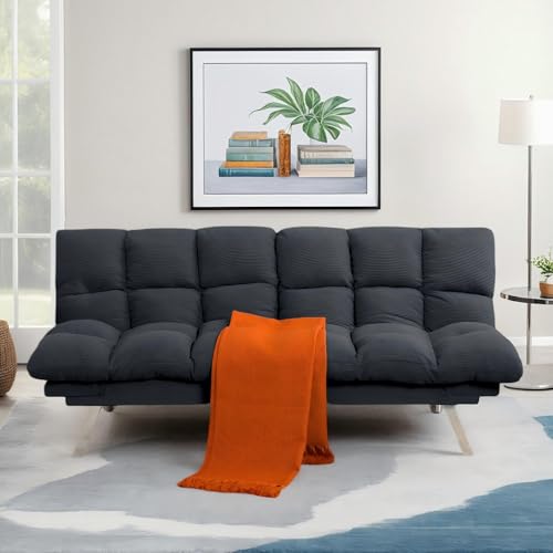 Modern Corduroy Sofa Bed Futon,Convertible Sleeper Bed Couch with 4 Reclining Backrest &Armrest,68" Comfy Cloud Sofa Loveseat for Small Living Room Office (Grey) Anwick