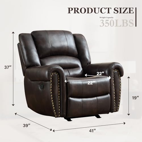CANMOV Rocker Recliner Chair, Leather Recliner Chair with Overstuffed Backrest and Armrests, Manual Single Sofa for Living Room,Bedroom, Dark Brown