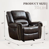 CANMOV Rocker Recliner Chair, Leather Recliner Chair with Overstuffed Backrest and Armrests, Manual Single Sofa for Living Room,Bedroom, Dark Brown