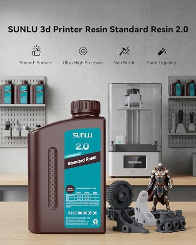SUNLU 4KG Upgraded Standard 2.0 Photopolymer 3D Printer Resin 405nm UV-Curing Resin, Higher Precision, Stronger Toughness, Dark Grey 4000G