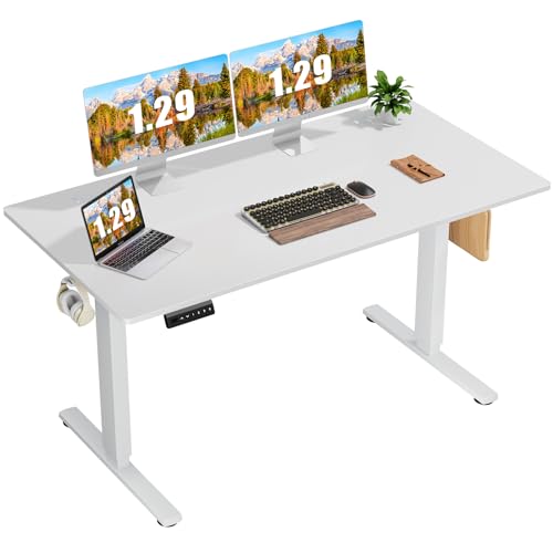 Sweetcrispy Standing Desk Adjustable Height, 55inch Electric Sit Stand up Desk for Home Office, Modern Rising Work Table for Computer, Gaming Desk Ergonomic Workstation, White(2Packages) - WoodArtSupply