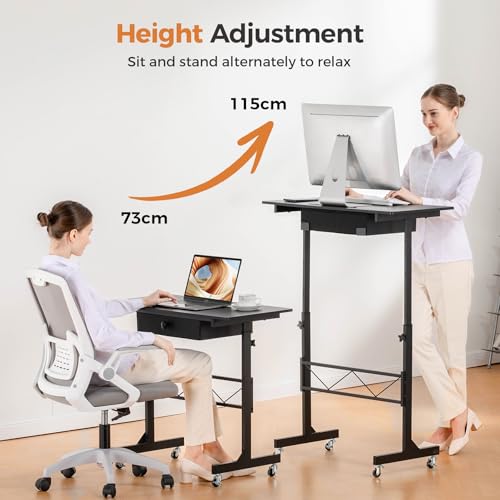 GTRACING Small Standing Desk Adjustable Height Small Computer Desk Mobile Portable Rolling Laptop Table with Wheels 32" Computer Workstation Sit Stand Desks Portable Standing Table Treadmill desks GTRACING
