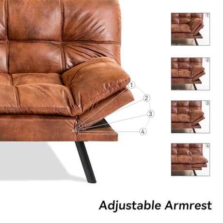 AMICLIBER 71" Convertible Futon Sofa Bed,Brown Faux Leather Futon Couch,Memory Foam Reclining Sleeper Sofa Bed,Modern Folding Small Loveseat Couches for Living Room,Office,Apartment AMICLIBER