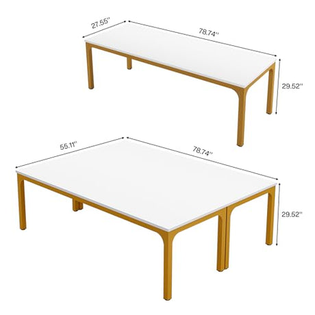 Tribesigns 78.74-Inch Conference Table Set,13FT Conference Room Table, Large Rectangle Meeting Seminar Tables Set,Long Business Tables (Chair not Included) (2, White+Gold, 2 Pack) Tribesigns