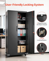 VEVOR Metal Storage Cabinet, 72.6 in Rolling Steel Garage Cabinet with 4 Adjustable Shelves, 2 Magnetic Doors & 2 Keys, 5 Tiers Lockable Tool Storage for Pantry, Warehouse, Basement, Office, Black VEVOR