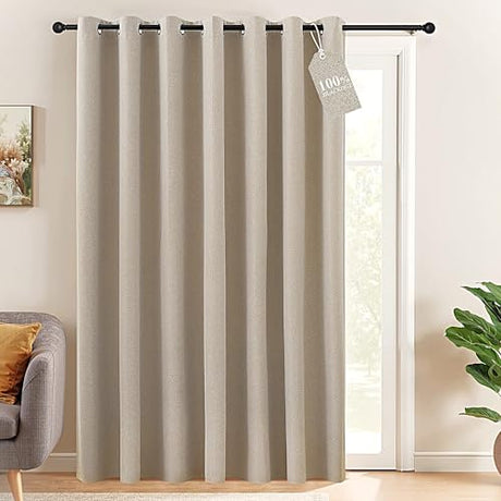 NICETOWN 100% Blackout Linen Curtain for Patio Sliding Door, W100 x L84 in Room Divider Curtain for Bedromm, 2-Sided Faux Linen Physical Shading Thermal Insulated Privacy Drape, Natural, 1 Panel NICETOWN
