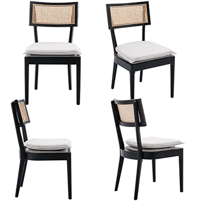 ZHENGHAO Rattan Dining Chairs Set of 6, Farmhouse Dining Room Chairs with Cane Back French Country Accent Chair Upholstered Wood Chairs for Kitchen/Restaurant, Black