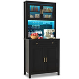 Yeyawomy 72" Tall Kitchen Pantry Cabinet with LED Light & Power Outlets, Farmhouse Large Storage Cabinet, Microwave Stand with Storage, Adjustable Cabinet Shelf, Black Kitchen Pantry (Black) Yeyawomy