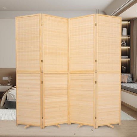 Bamboo Room Divider Folding Privacy Screens, Wall Divider for Room Separation, Portable Room Partitions and Dividers, 5.6FT Bamboo Mesh Woven Room Divider Panel (Beige, 4 Panel) JVVMNJLK