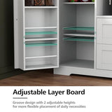 68"Tall Kitchen Pantry Storage Cabinet with Charging Station,Upgrade Freestanding Food Pantry with Wine Glass Holder ,Drawers and Shelves,Kitchen Hutch with Microwave Stand for Kitchens(White+Black) Gyfimoie