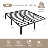 Metal Bed Frame Full Size, 14 Inch 3500 lbs Heavy Duty Platform Bed Frames Steel Slats Noise Free No Box Spring Needed, Easy Assemble Sturdy Bedframe Rounded Corner with Storage and Mattress Retainers BOLTRISE