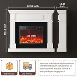 43" Electric Fireplace with Mantel | 1400W Freestanding Electric Fireplaces | Highly Realistic 3D Flame | 50-90℉ AdjustableTemp | Button & Remote Control White Fireplace Mantel | 43" Wx11 Dx40 H FODINGHILL