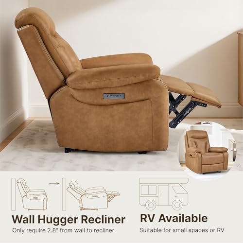 KISLOT Power Recliner Chair Wall Hugger Recliner with Adjustable Headrest and Footrest Dual Motor Electric Faux Leather Reclining Sofa with USB/Type-C Charging for RV Living Room Bedroom