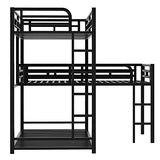 MERITLINE Metal Triple Bunk Bed for Kids, L-Shaped Twin Over Twin & Twin Bunk Bed Frame, 3 in 1 Bed Bunk Beds with Guardrails and Ladders for Teens Adults, Black MERITLINE