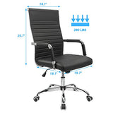 Furmax Ribbed Office Desk Chair Mid-Back PU Leather Executive Conference Task Chair Adjustable Swivel Chair with Arms (Black) Furmax