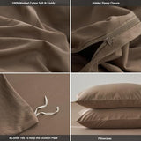 MooMee Full Duvet Cover Set, 100% Washed Cotton Linen Like Twill Thick Sturdy Material Super Soft Breathable Durable Bedding for All Season, 3 Pieces (Bombay Brown, Full 80"x90") MooMee