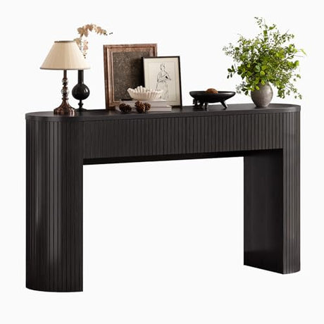 55 Inch Console Table with 2 Drawers, Fluted Entryway Tables with Storage, Sofa Table Behind The Couch, Hallway Tables, Mid-Century Modern Foyer Table for Entryway, Hallway, Living Room, Black ONBRILL