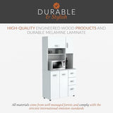 Inval, 71" H x 23.6" W x 17.1" D, White Kitchen Microwave Storage Cabinet with 3 Drawers, Kitchenette Standing Pantry Inval