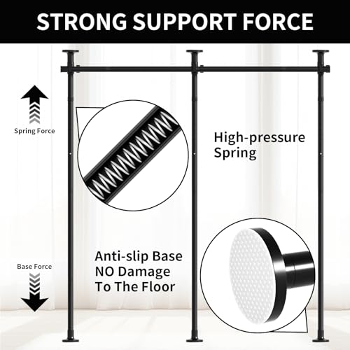 Room Divider, Curtain Rods No Drilling, Adjustable 48-120in (H) 30-140in(W) Tension Rods, Partition Hanging Room Dividers, Self Stand Curtain Divider for Room Separation (Black) necvha