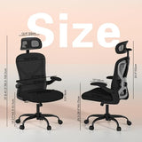 Ergonomic Office Chair, Mesh Desk Chair with Headrest, Lumbar Support, Thick Seat Cushion, Flip-up Arms, High Back Computer Task Chairs for Home Office (English, Black/Silver) CASASIO