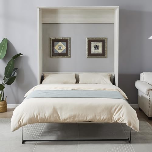 Harper & Bright Designs Queen Size Murphy Bed Frame, Wood Wall Bed Cabinet Bed Queen, Foldable Platform Bed for Guest-Room, Home, Office, No Box Spring Needed, Rustic White Harper & Bright Designs