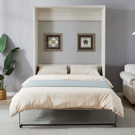 Harper & Bright Designs Queen Size Murphy Bed Frame, Wood Wall Bed Cabinet Bed Queen, Foldable Platform Bed for Guest-Room, Home, Office, No Box Spring Needed, Rustic White Harper & Bright Designs
