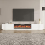 TAMUNE 109" Electric Fireplace TV Stand with 2 Drawers, Media Center with 46" Electric Fireplace, 12 Color Lights, for Living Room Guest Room White 15.7" D x 109.4" W x 14.9" H TAMUNE