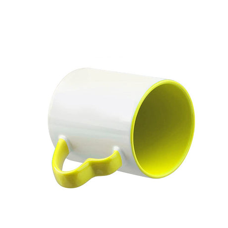 MR.R Sublimation Blank Dishwasher Ceramic Mug,Blank Coated Cup,Sublimation Blank Mugs,Classic Cup with Yellow Color Inner Mug and Heart Handle,11oz,Set of 6 MR.R