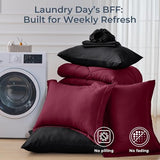 HEVUMYI Red & Black Full Comforter Set - 7-Piece All Season Bed in a Bag Full, Ultra Soft Burgundy Bedding Set with Comforter, Flat Sheet, Fitted Sheet, Pillowcases, Pillow Shams, Burgundy Red & Black HEVUMYI