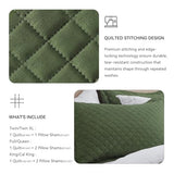 SunStyle Home Quilt Set Twin Olive Green Lightweight Comforter Bedspread Soft Reversible Coverlet for All Season 2pcs Army Green Durable Diamond Quilted Bedding Set (1 Quilt 1 Pillow Sham)(68"x86") SunStyle Home