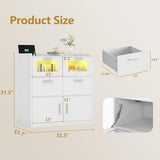 VECELO Dresser for Bedroom with Charge Station and Lights, Chest of 4 Drawers Closet with Raised Edge and Bottom Storage Cabinet, Wooden Organizer for Hallway Living Room, White VECELO