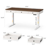 ONBRILL Standing Desk with 3 Drawers, 55 x 24 Inch Electric Height Adjustable Desk with Storage & Outlets, for Computer Workstation, Home Office, Retro Curved Table Corner & Drawers, Walnut ONBRILL