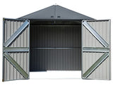 Arrow Shed Elite 8' x 6' Tall Outdoor Steel Storage Shed with High Gable and Lockable Doors Storage Building, Anthracite Arrow