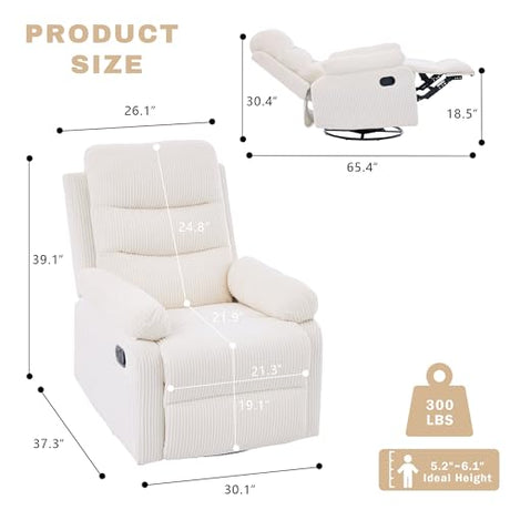 GAOHAPY Rocking Recliner Chair,Modern Swivel Glider Recliner Chair,Corduroy Fabric Upholstery Recliner,Manual Reclining Sofa Chair for Living Room,Office,Apartment (Beige) GAOHAPY