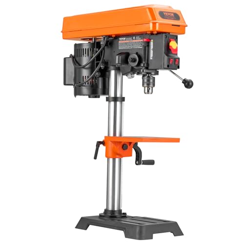 VEVOR 10 in Benchtop Drill Press, 6.2A Induction Motor, Tabletop Drilling Machine with 610/940 / 1500/2150 / 2800 RPM Adjustable Speed, 0-45° Tilting Worktable, LED Work Light, for Wood Metal - WoodArtSupply