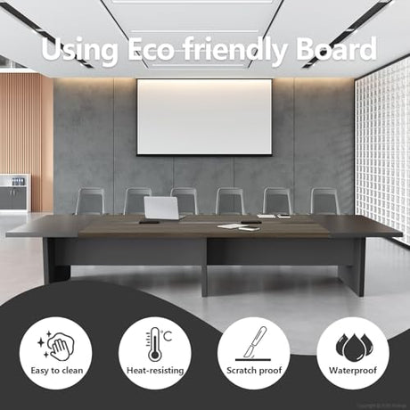 Anzhap 10FT Conference Table, Large Rectangular Seminar Meeting Table, Modern Conference Room Table with Cable Management & 2" Thickened DeskTop for Office Meeting (Oak + Gray, 118"L * 51"W * 30"H) Anzhap