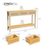 VINGLI 51" Console Table with Drawers, Rattan Entryway Table with Storage Shelf, Narrow Sofa Table, Boho Hallway Table for Living Room, Entrance, Foyer, Behind Couch, Natural Rattan VINGLI