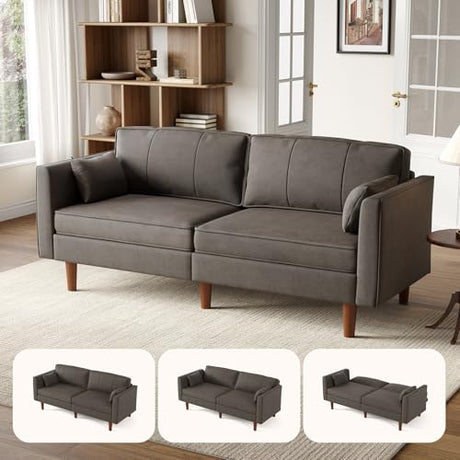 ONBRILL 71" Futon Sofa Bed,Convertible Sleeper Couch with Adjustable Backrest, Folding Loveseat for Apartment, Living Room, Office, Faux Leather,Brown ONBRILL