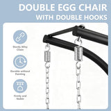 SWITTE Double Egg Swing Chair with Stand, Outdoor Patio 2 Person Hanging Wicker Hammock Chairs with Cushion for Indoor Bedroom, Lawn, Garden-Dark Grey SWITTE