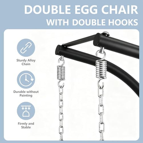 SWITTE Double Egg Swing Chair with Stand, Outdoor Patio 2 Person Hanging Wicker Hammock Chairs with Cushion for Indoor Bedroom, Lawn, Garden-Dark Grey SWITTE
