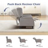EBELLO Push Back Recliner Chair, Fabric Accent Chair Pushback Recliner with Rivet Decoration, Button-Tufted Back, Mid Century Wingback Armchair for Living Room, Bedroom, Grey