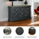 Signature Design by Ashley Tyler Creek Vintage Casual Dining Room Buffet Cabinet or Server with 3 Doors and Lattice Design, Wood, 36" High, Black & Gray Signature Design by Ashley