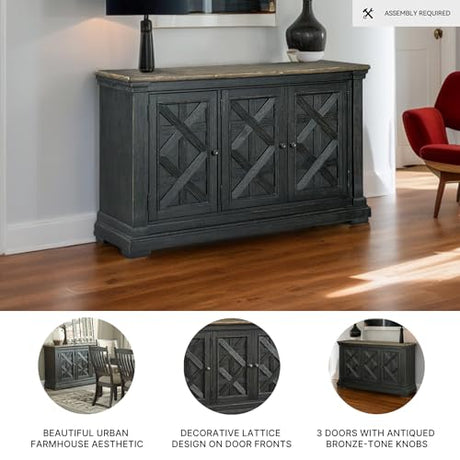 Signature Design by Ashley Tyler Creek Vintage Casual Dining Room Buffet Cabinet or Server with 3 Doors and Lattice Design, Wood, 36" High, Black & Gray Signature Design by Ashley